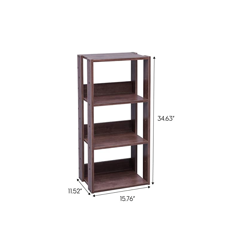 USA OWR-400BR 3-Shelf Open Wood Shelving Unit, Medium, Brown