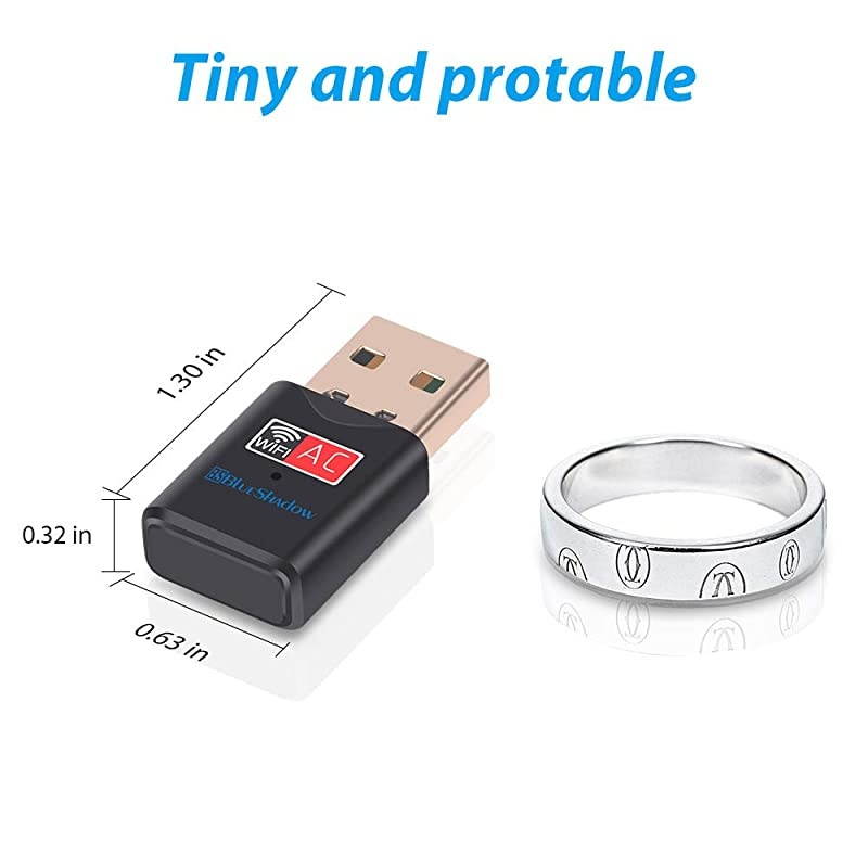 USB WiFi Adapter - Dual Band 2.4G/5G Mini Wi-fi ac Wireless Network Card Dongle with High Gain Antenna for Desktop Laptop PC Support Windows XP Vista/7/8/8.1/10 (USB WiFi 600Mbps)