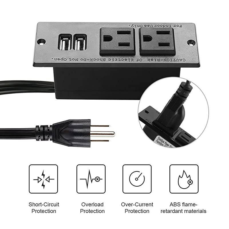 Recessed Power Strip Socket with USB PortsTable Power StripDesktop Charging Station with 2Outlets and 2 USB Ports