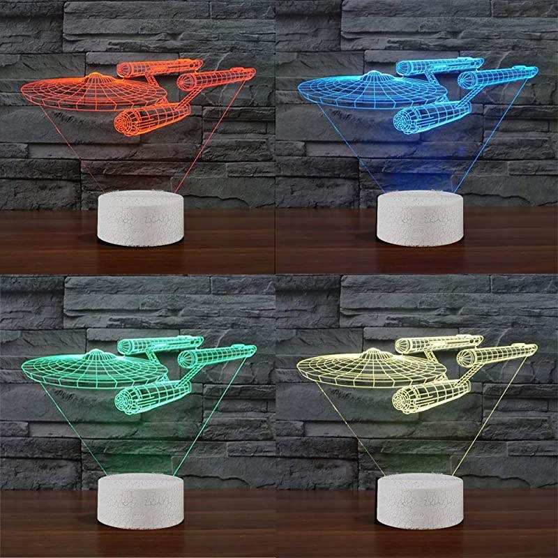 3D Illusion Star Wars Night Light Three Pattern Death StarMillennium FalconStarships Interstellar 7 Color Change Decor Lamp Desk Table Night Light Lamp for Kids Children Holiday Gift
