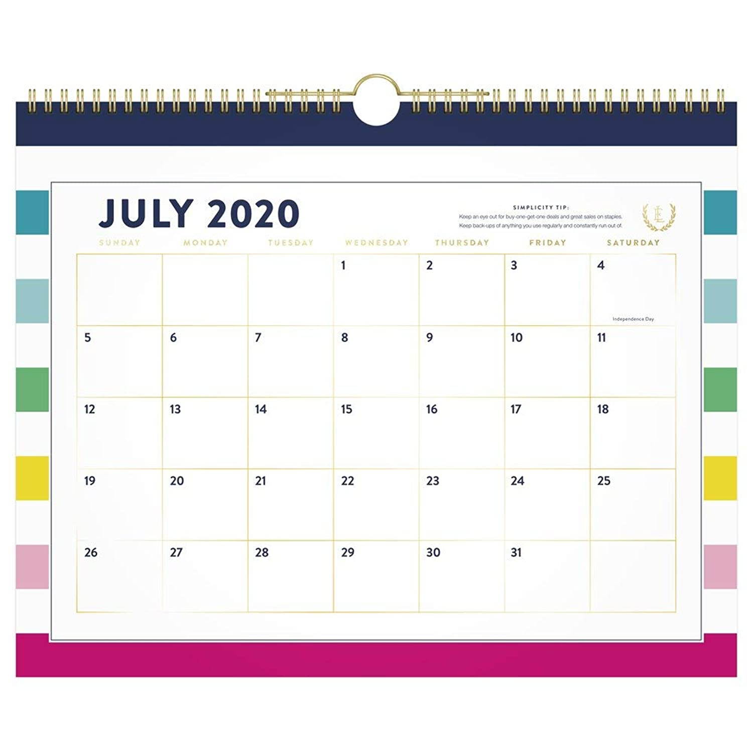 AT-A-GLANCE Academic Wall Calendar 2020-2021, Simplified For 15" x 12", Medium, Happy Stripe (EL400-707A-21)