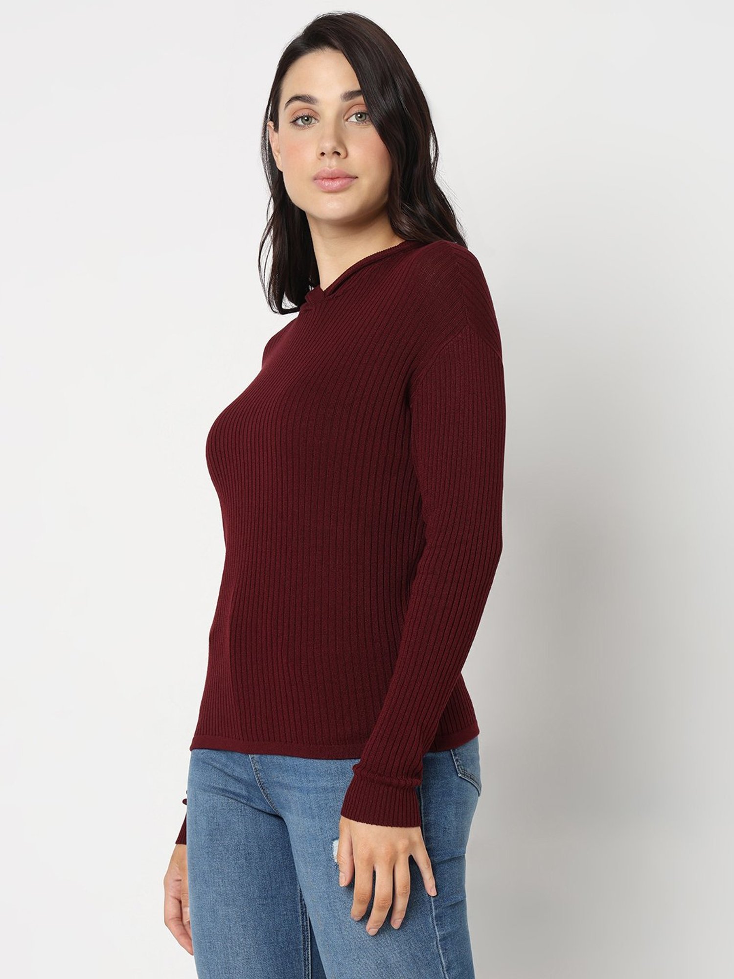 Vero Moda Maroon Slim Fit Hoodie