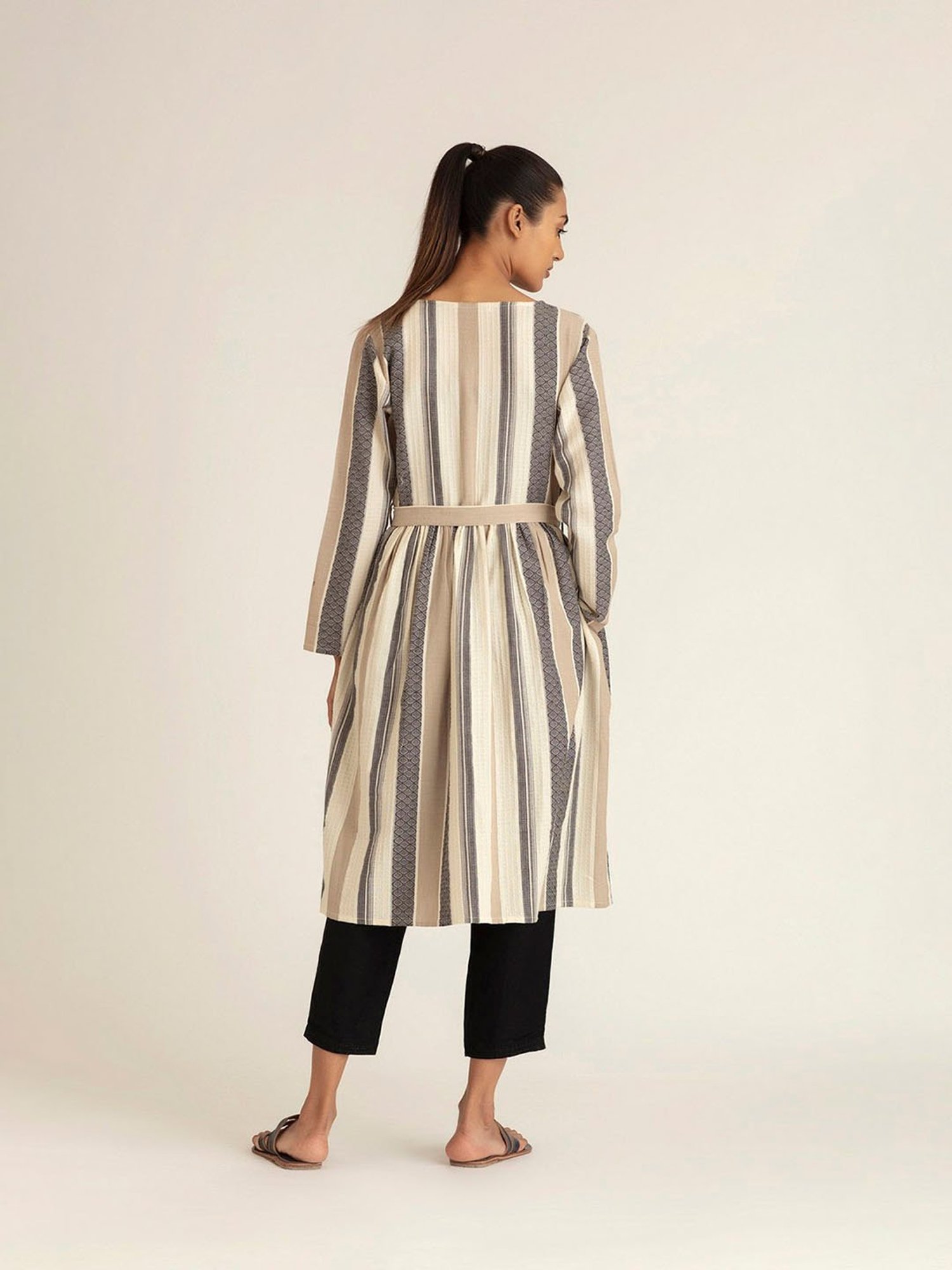 Ancestry Multicolor Stripes Belted Overlay