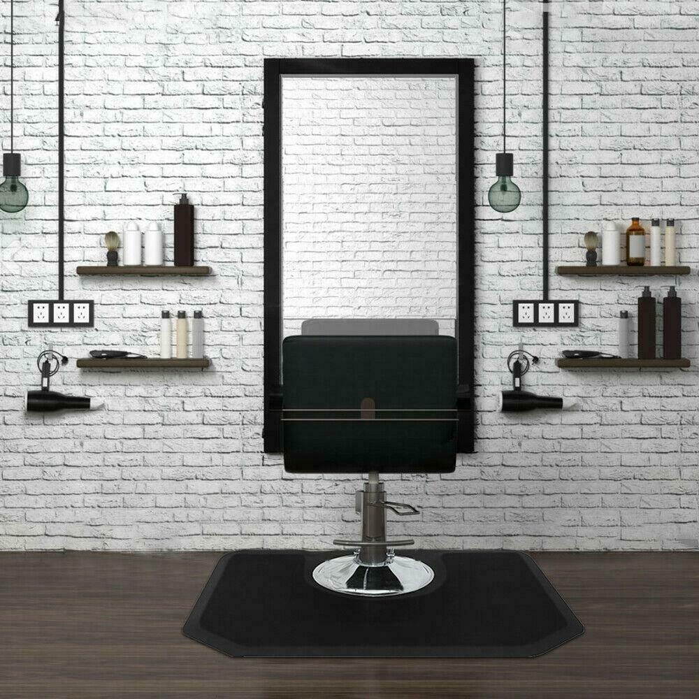 Black 5'x4' 1/2" Thick Barber Salon Anti Fgue Floor Mat Semi Hexagon