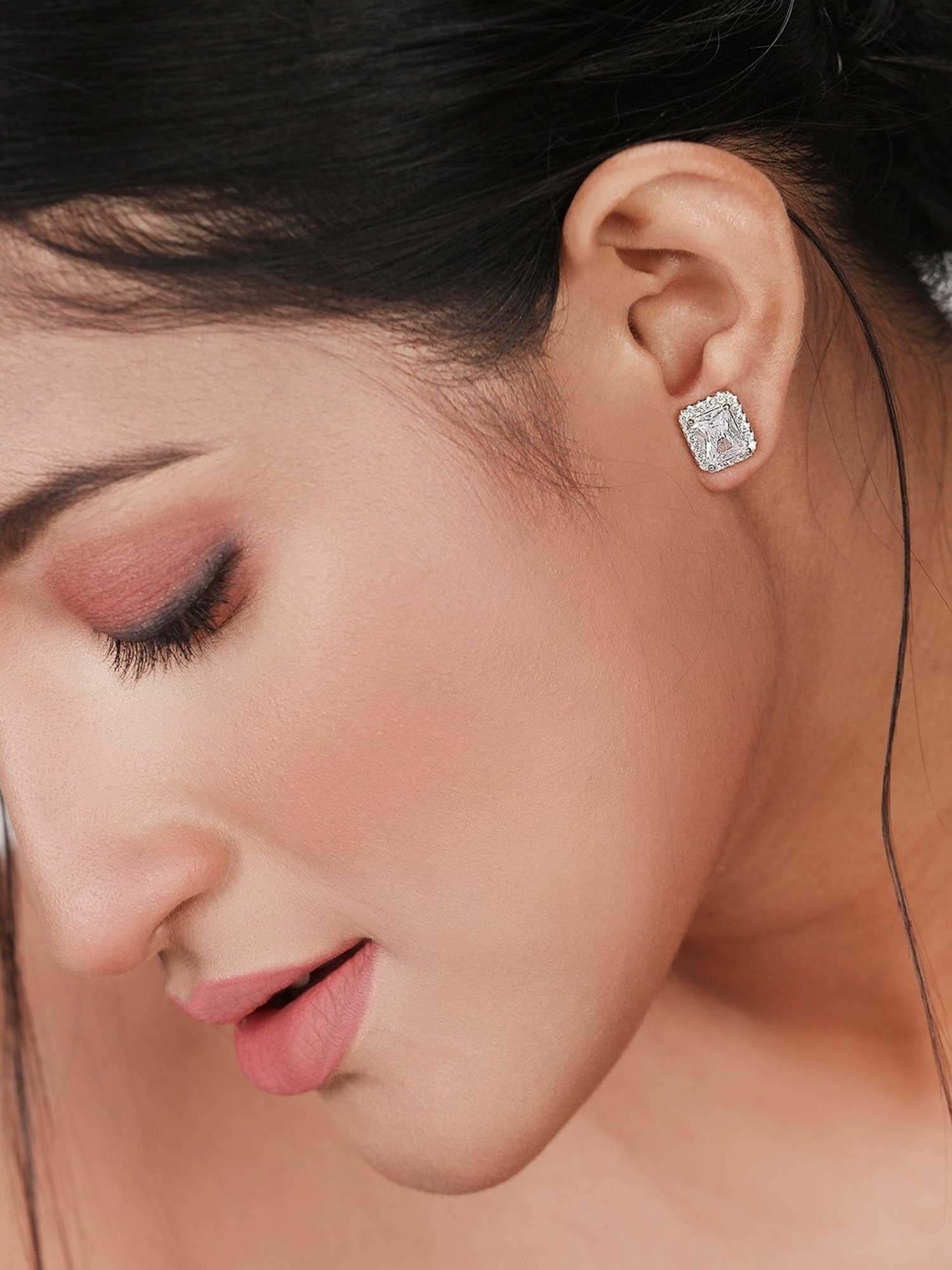 Silberry 92.5 Sterling Silver Queen Square Stud Earrings for Women