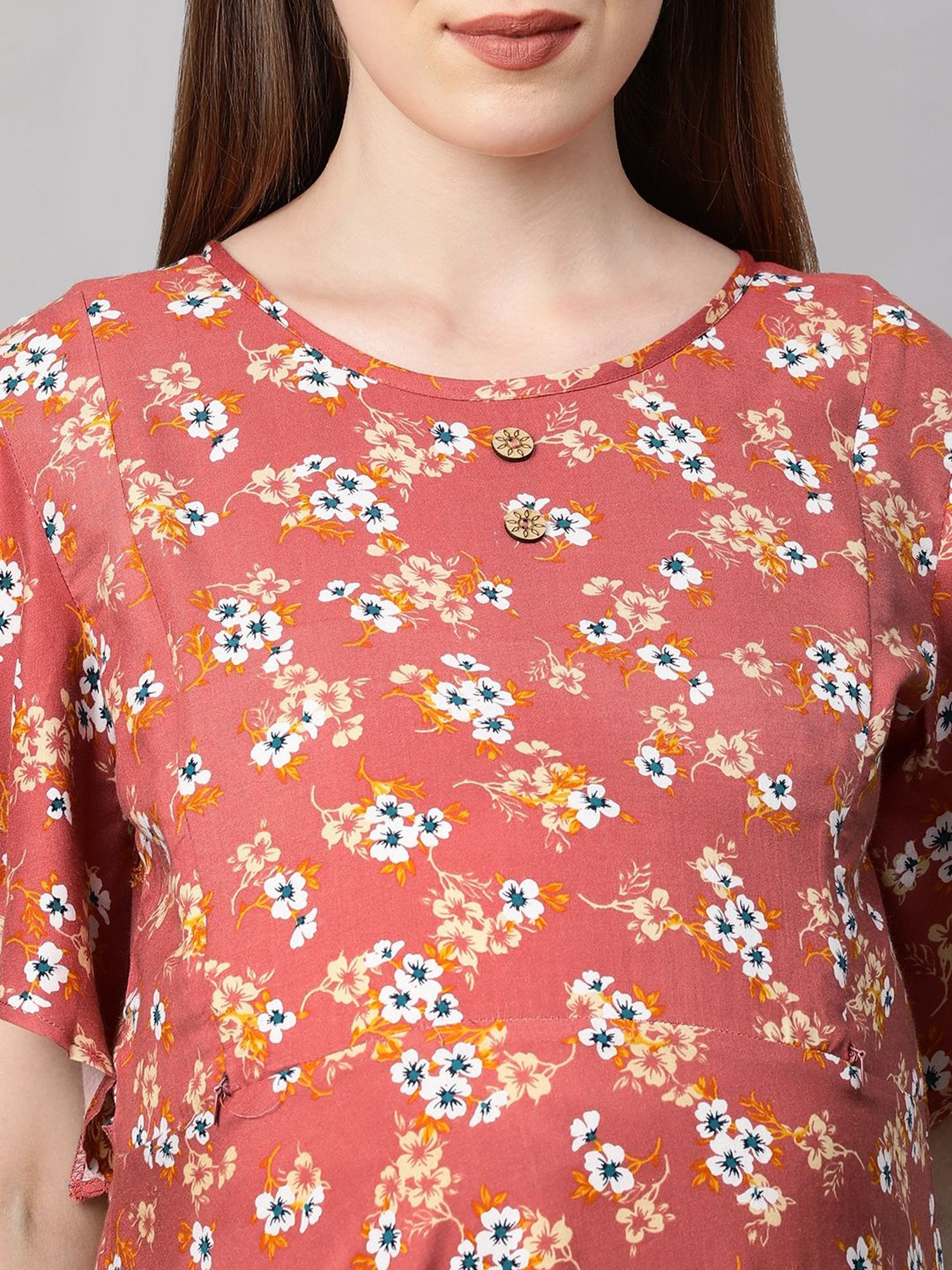 MomToBe Orange Floral Print Maternity Dress