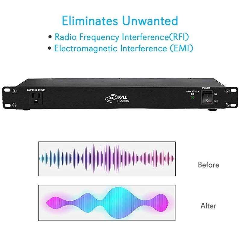 PDU Power Strip Surge Protector 150 Joule 15 Amp 9 Outlet Strips Surge Protector Heavy Duty Electric Extension Cord Strip 1U Rack Mount Protection Power Outlet Strip WAC Filter Pro PCO850 Black