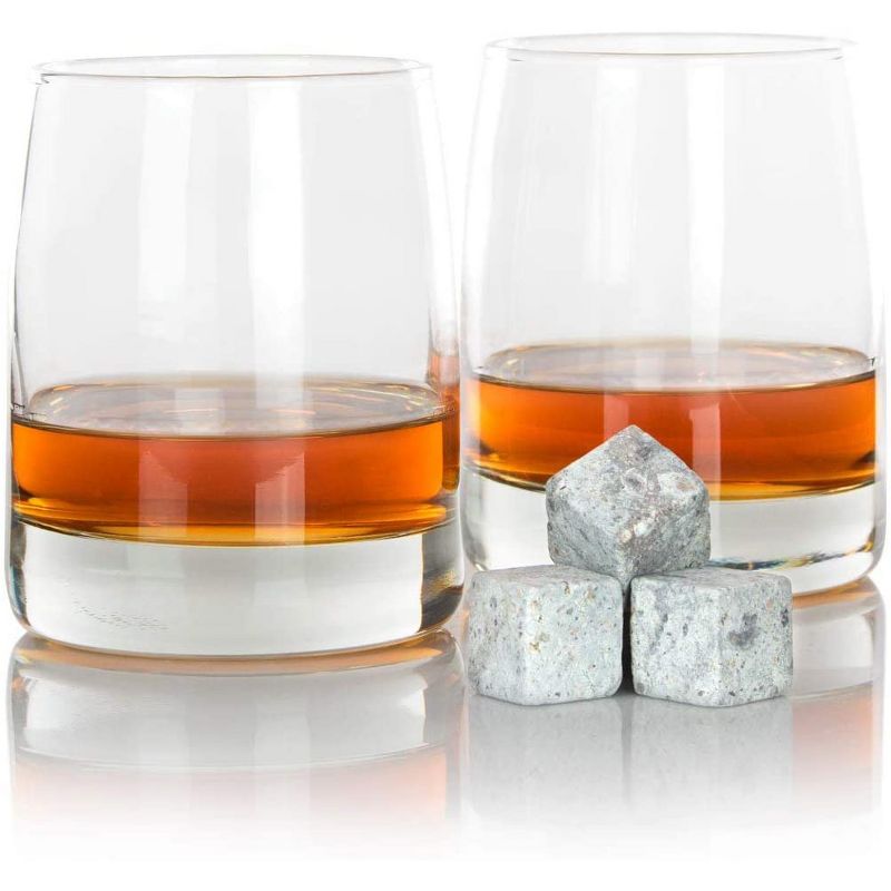 Atterstone Unique One of a Kind Diamond Decanter Home Bar Set with Whiskey Ice Cube Chiller Stones and 2 Lowball Drinking Glasses