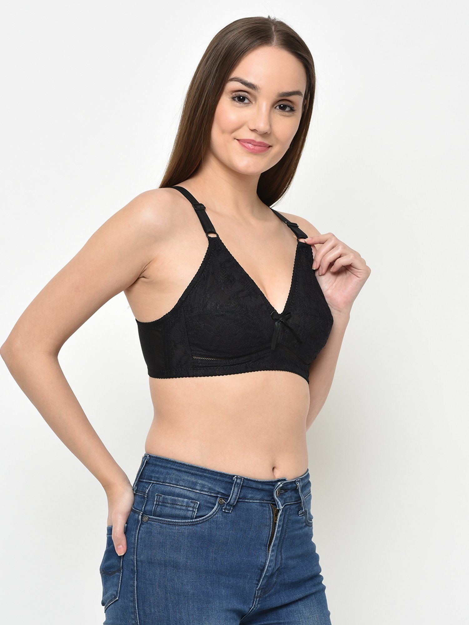 Da Intimo Black Non Wired Non Padded Full Coverage Bra