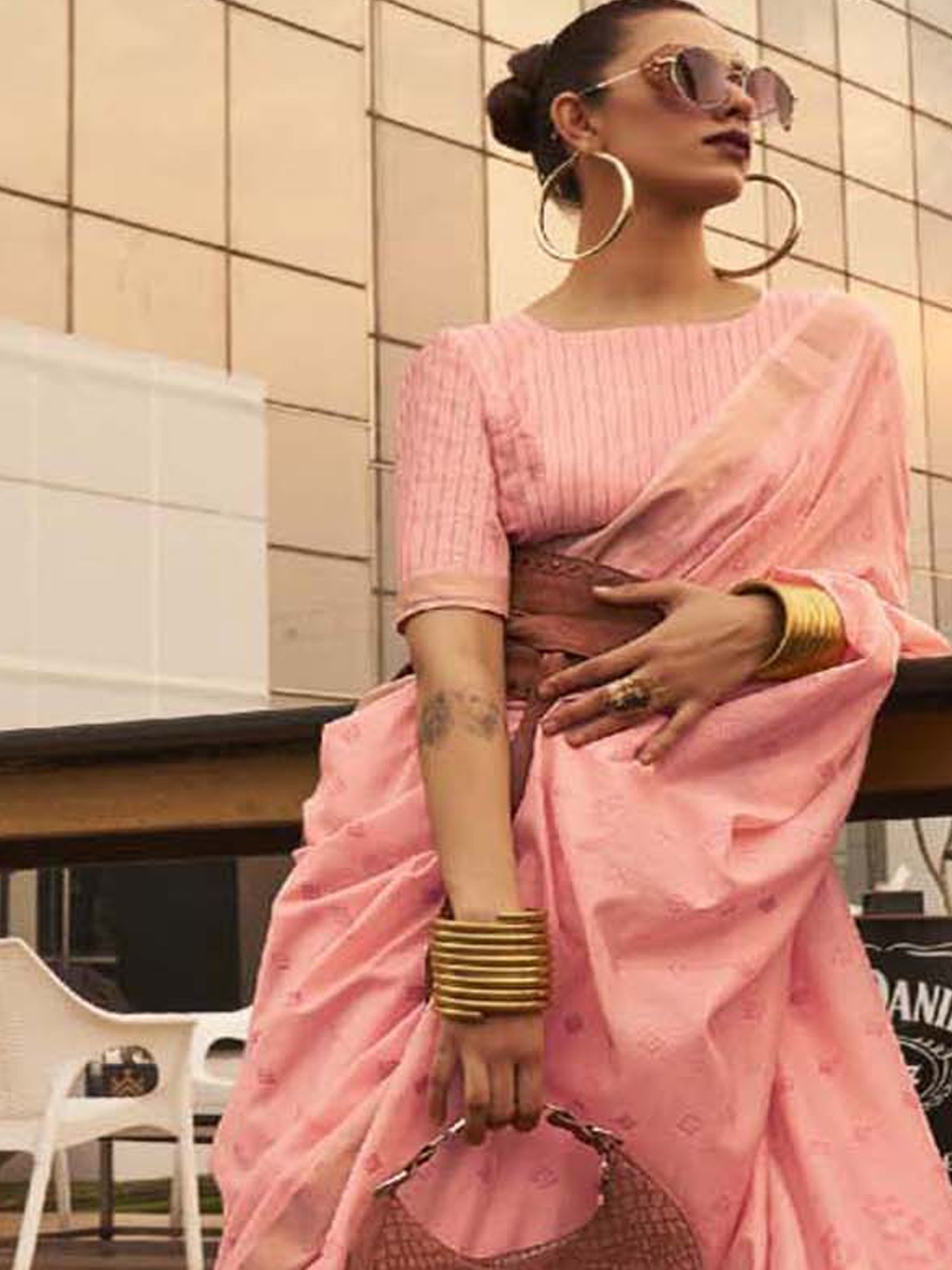 Elora Peach Silk Woven Saree With Unstitched Blouse