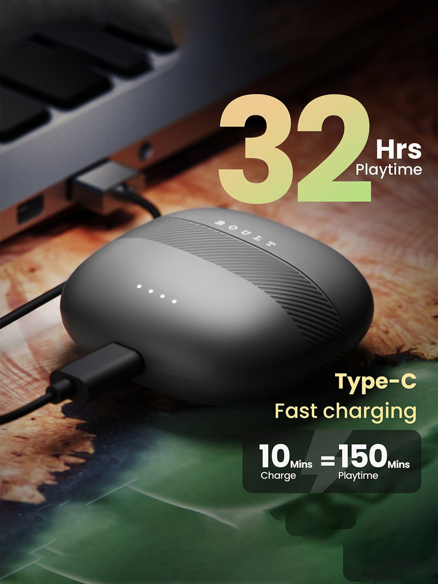 Boult Audio Airbass Z35 TWS Bluetooth 5.3 Earbuds with 32H Playtime (Graphite Black)