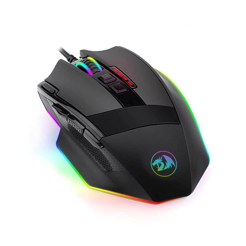 M801 Gaming Mouse RGB MMO 9 Programmable Buttons Mouse with Macro Recording Rapid Fire Button 16000 DPI for Windows PC (Wired, Black)