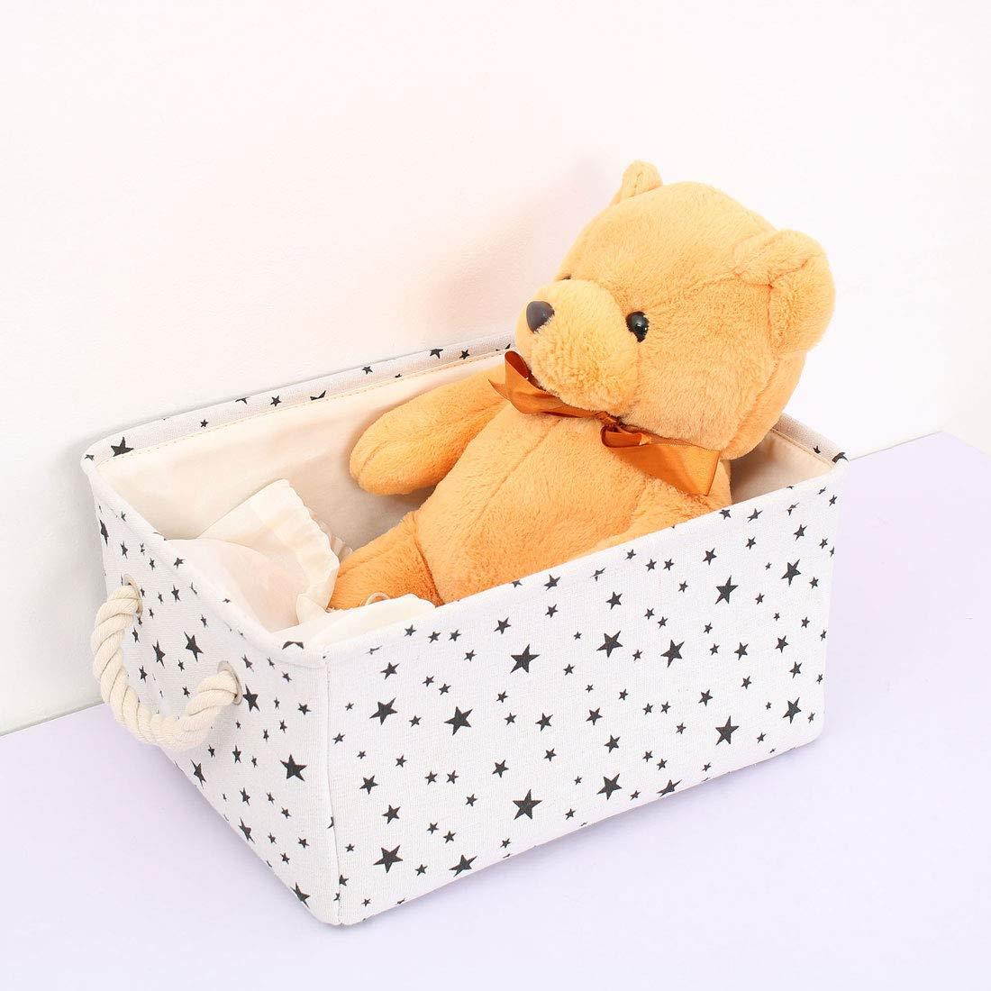 uxcell Storage Baskets w Cotton Handles Foldable Storage Toy Bin Laundry Basket Clothes Towel Organizer 17.7" x 13.8" x 9.8" Black Star