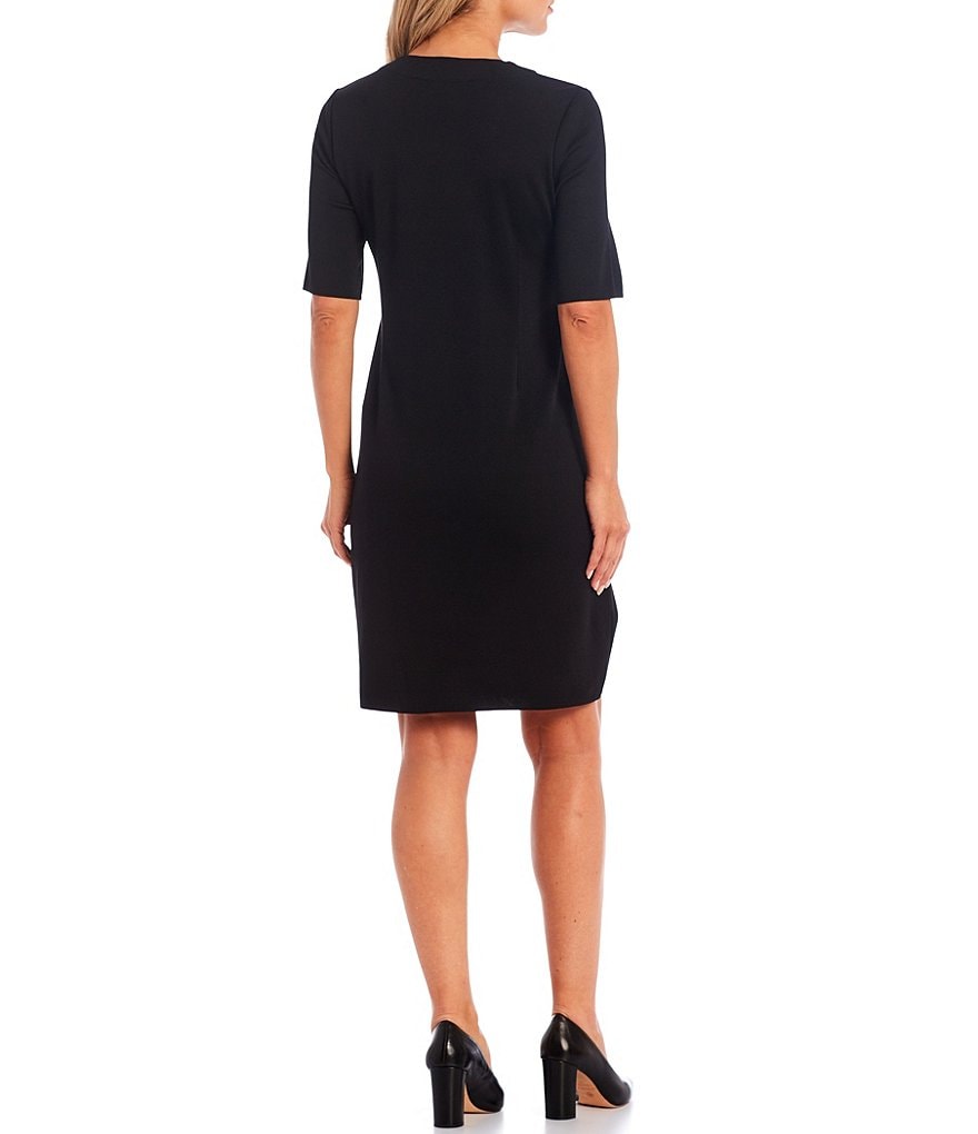 Ming Wang V-Neck Short Sleeve Grommet Lacing Dress