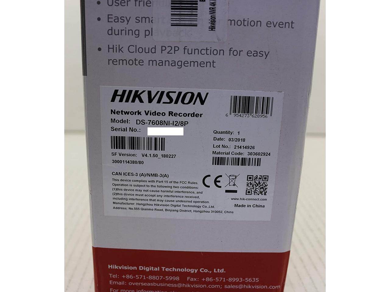 Hikvision DS-7608NI-I2/8P 8CH IP Network Video Recorder Integrated 8 POE Embedded Plug & Play 4K NVR [2016 New Model]