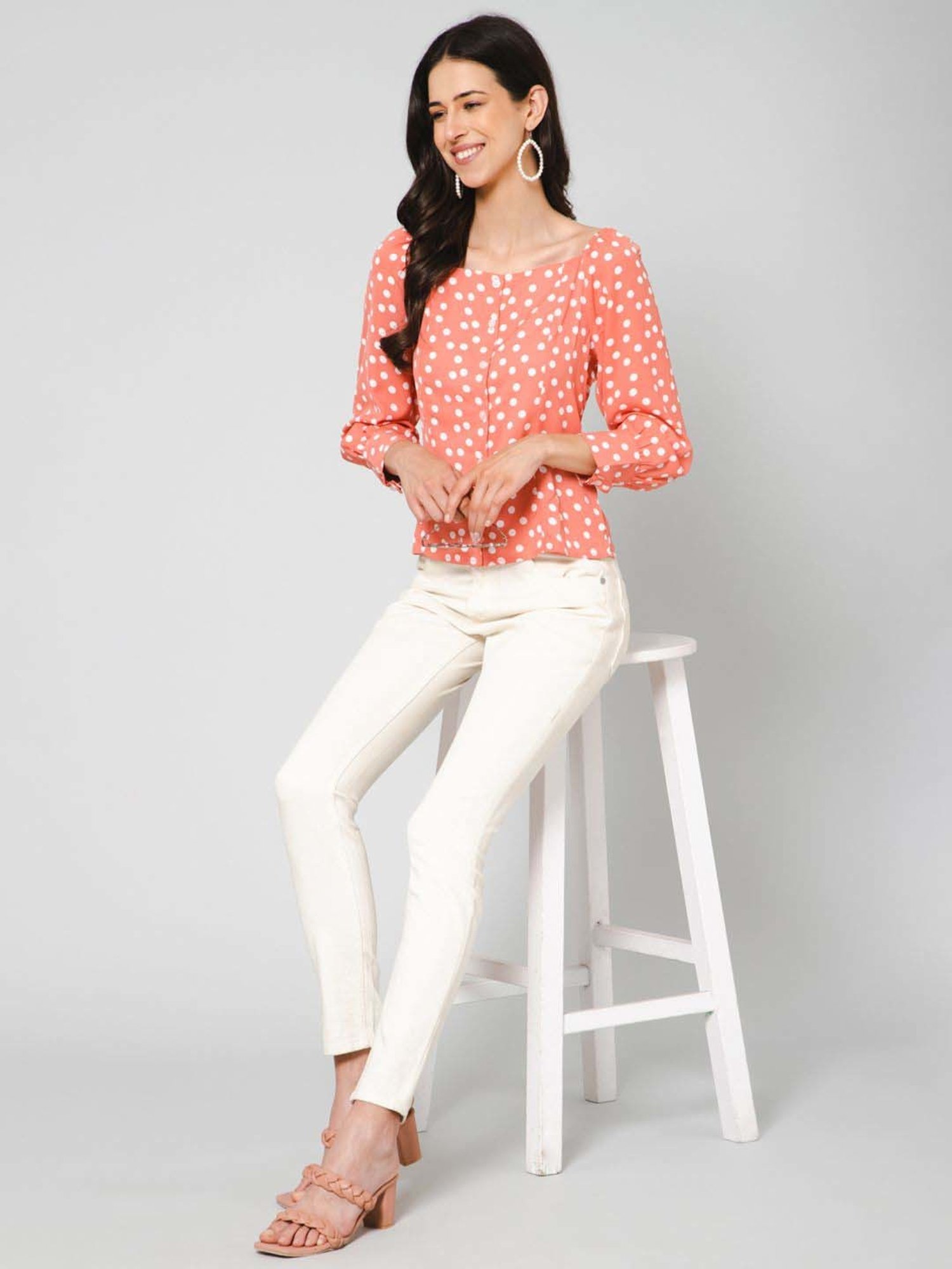 PURYS Peach Printed Top