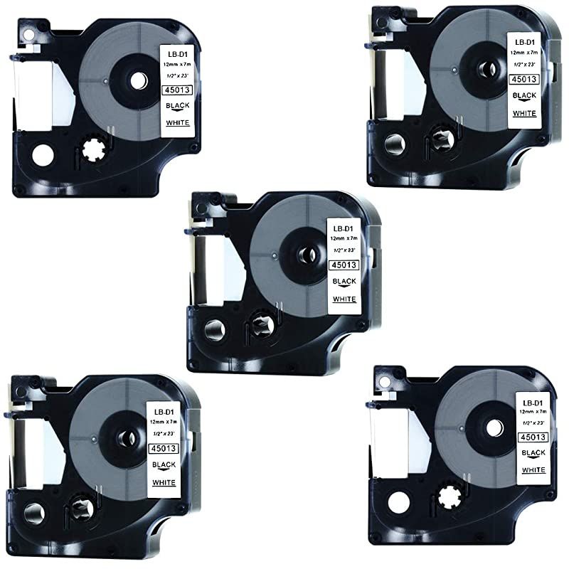 DYMO D1 45013 Label Tape  5 Pack Black on White Label Tape Cartridge Compatible for DYMO Standard D1 45013 Label Manager 12 x 23 12mm x 7m