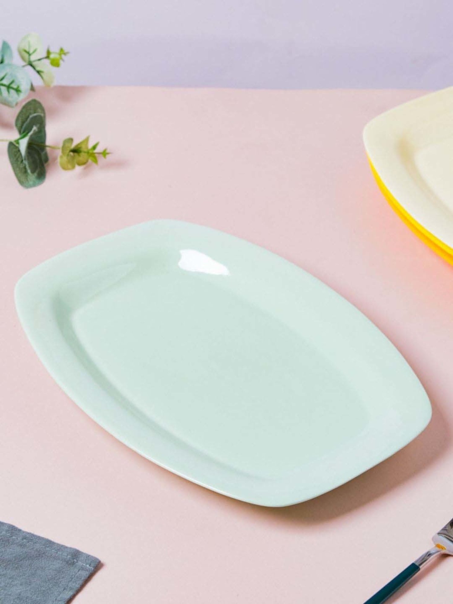 Nestasia Mint Color Premium Ceramic Food Tray for Serving, Rectangular Shaped, Lead-Free