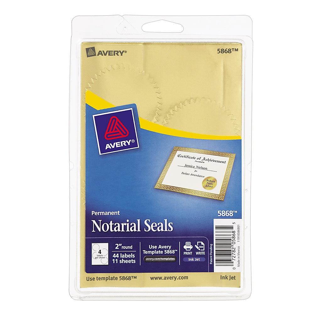 Avery Printable Gold Foil Seals 2" dia 44/Pack 05868