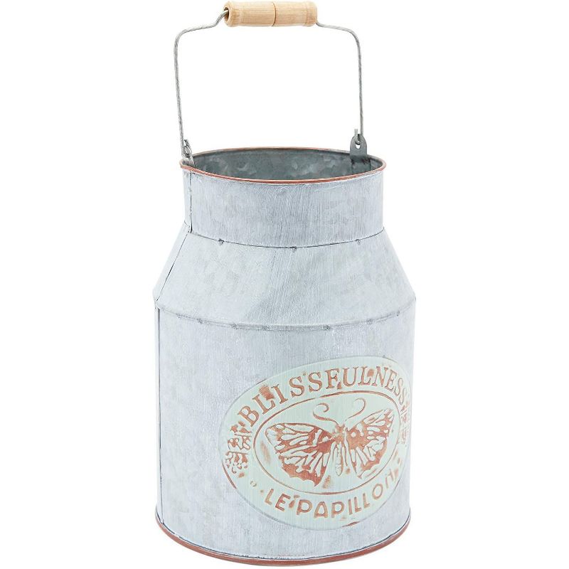 Farmlyn Creek Rustic Galvanized Metal Milk Can Planter, Farmhouse Flower Vase (5.5 x 8 x 4.3 in)
