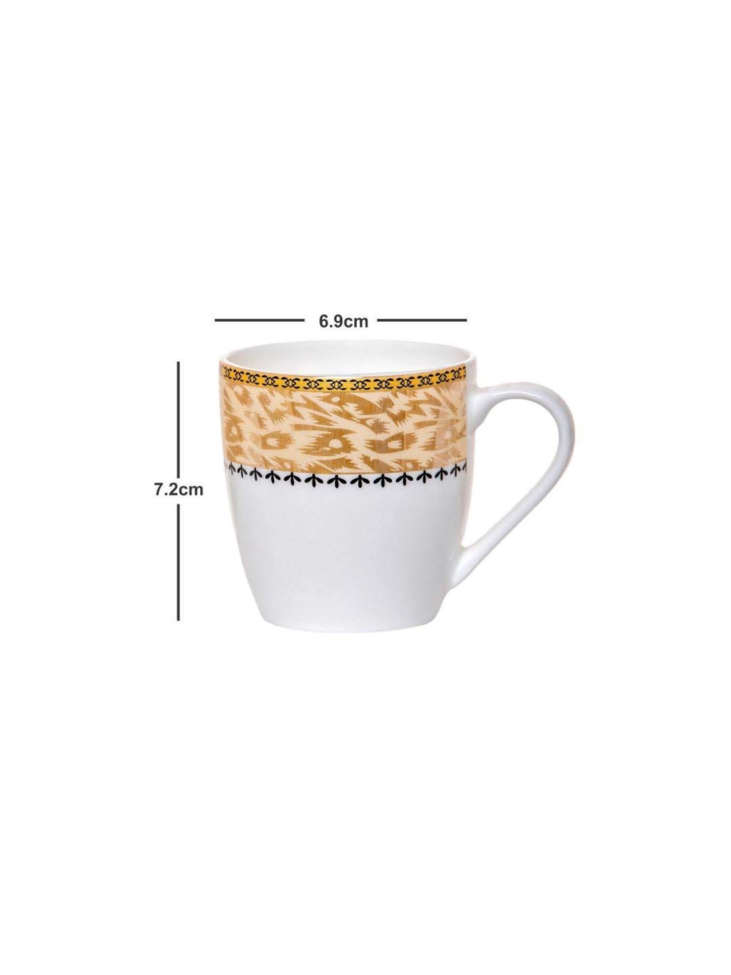 SONAKI White & Orange Bone China Coffee Mug (0.18 L) - Set of 6