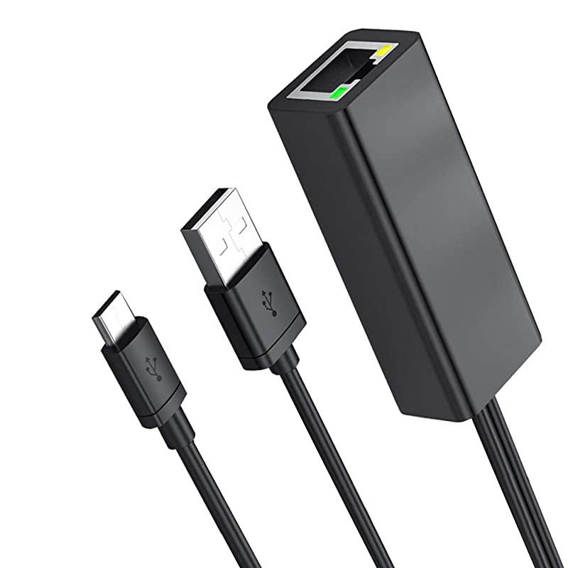 Ethernet Adapter for 2nd Gen TV Stick 4K Stick TV Cube Micro USB to RJ45 Network Adapter with Power Cord