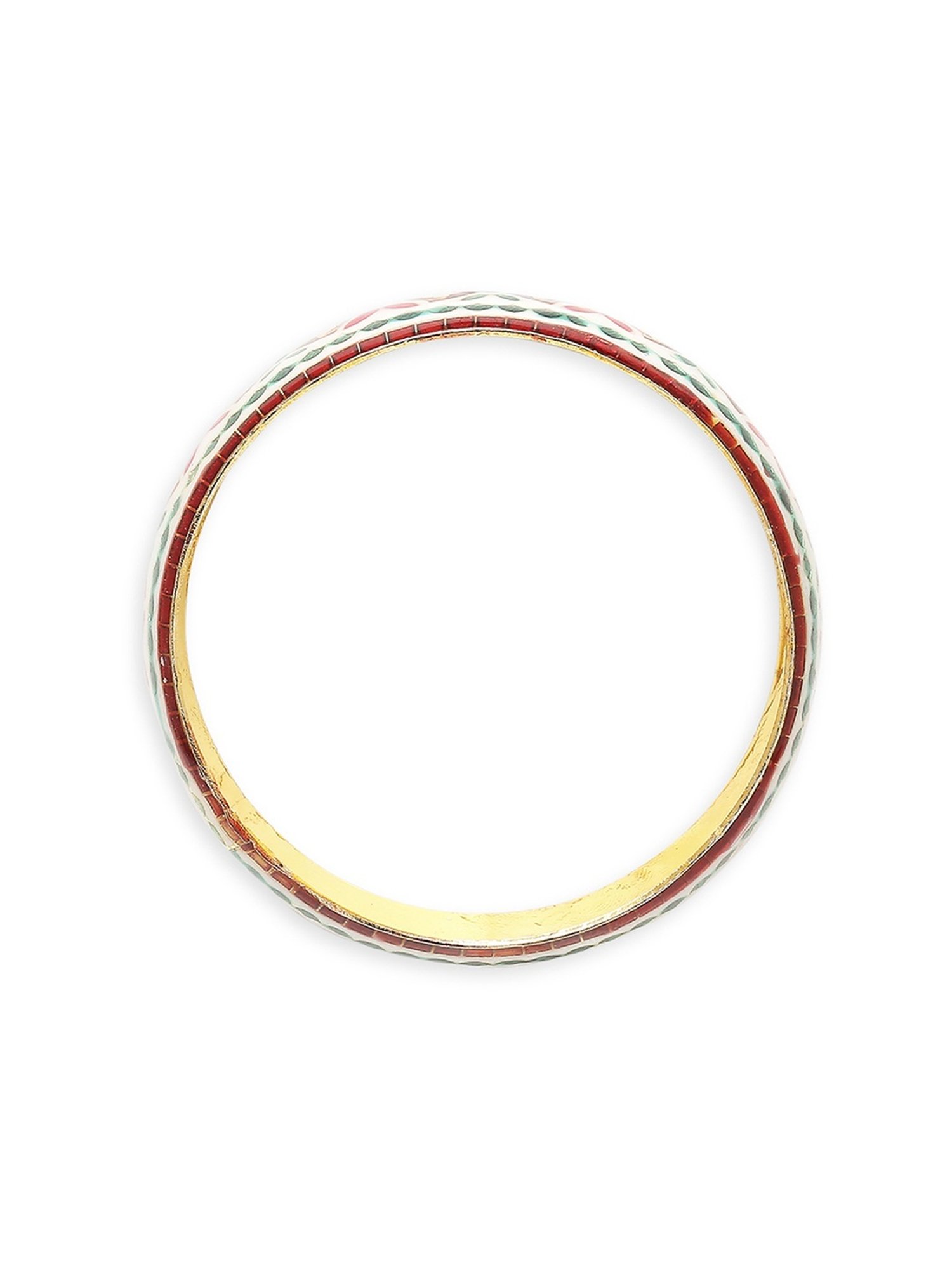 Oomph Jewellery White Red & Green Meenakari Floral Design Brass Bangles - Set of 2