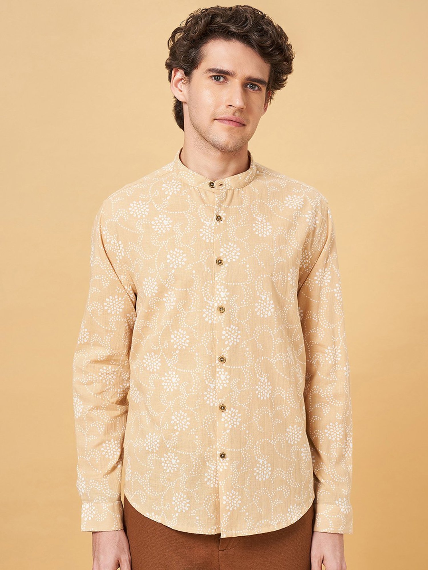 Indus Route by Pantaloons Tan Regular Fit Printed Shirt