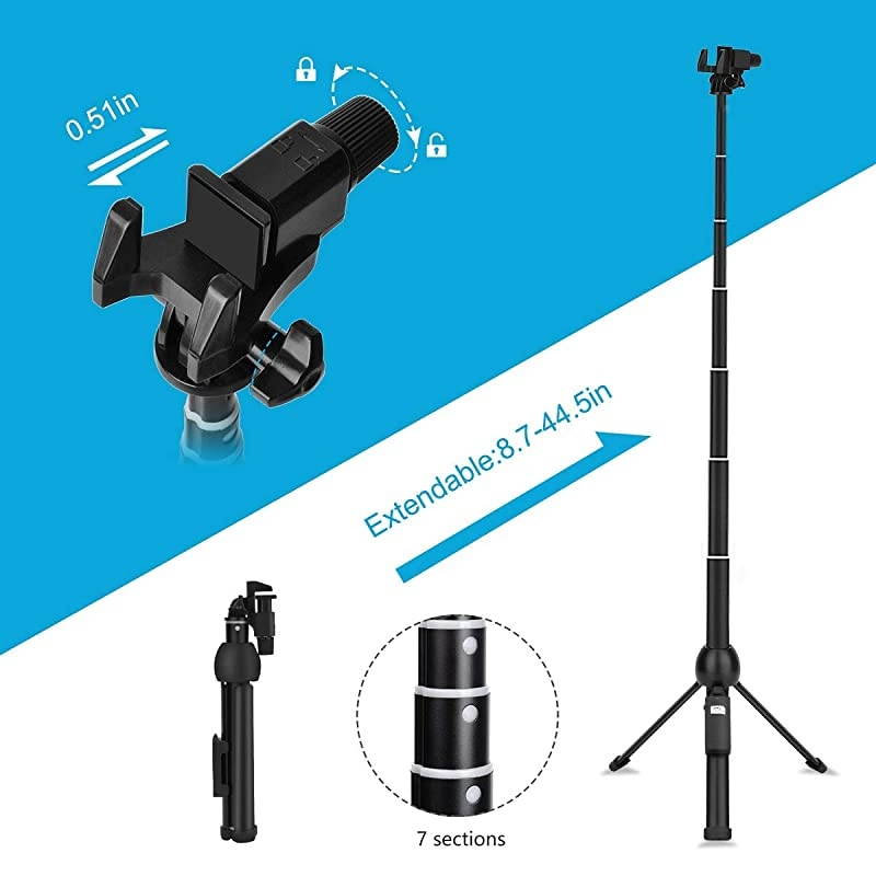 Stick, Professional 45-Inch Stick Tripod, Extendable Stick with Wireless Remote and Tripod Stand for iPhone 6 7 8 X Plus/Samsung Galaxy Note 9/S9 Plus and More