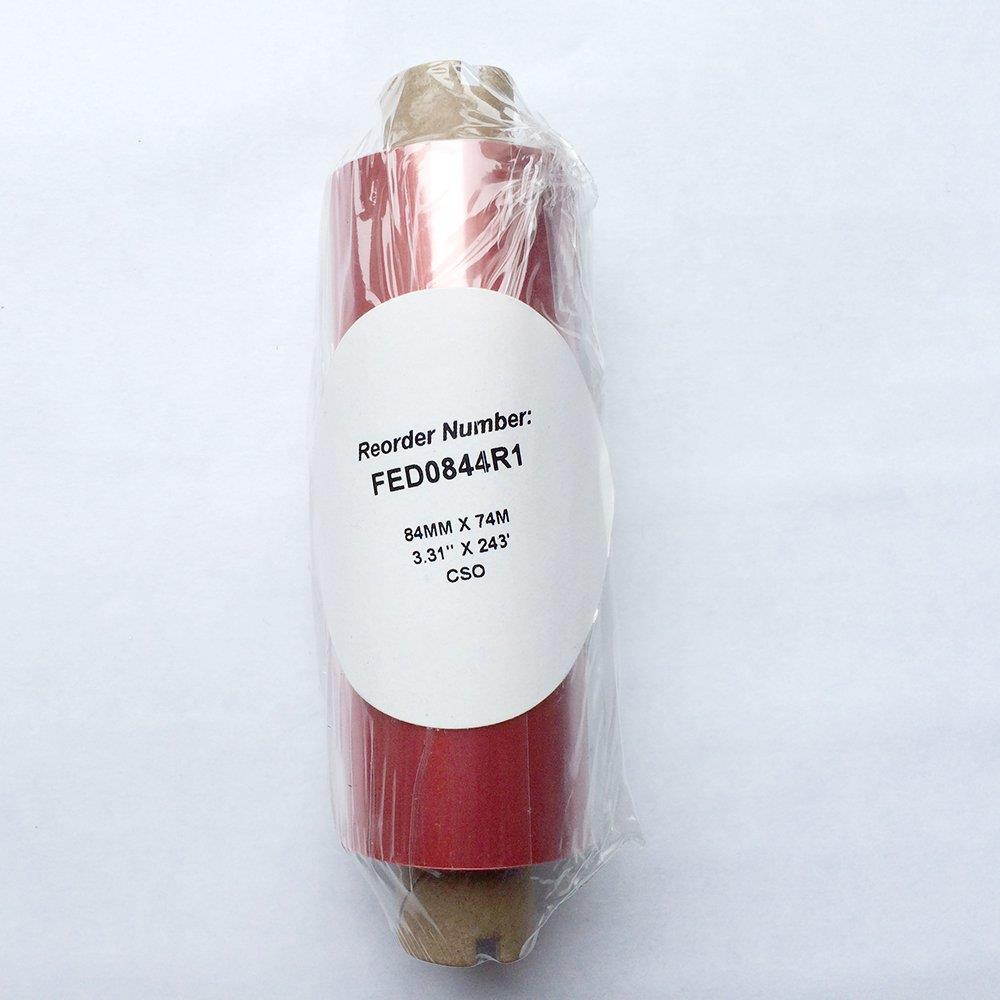 Red Resin Thermal Transfer Ribbon "Warrant Red" 3.31in X 243ft (84mm X 74m) 1/2" Diameter Core for Zebra / Eltron Desktop Printers (Coated Side Out) FED0844R1 DC-400 Resin
