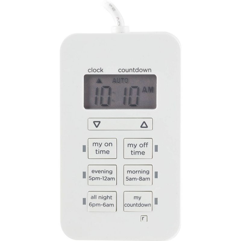 myTouchSmart Digital Dimmable Timer Polarized 2-Outlets Presets On/Off Tether White