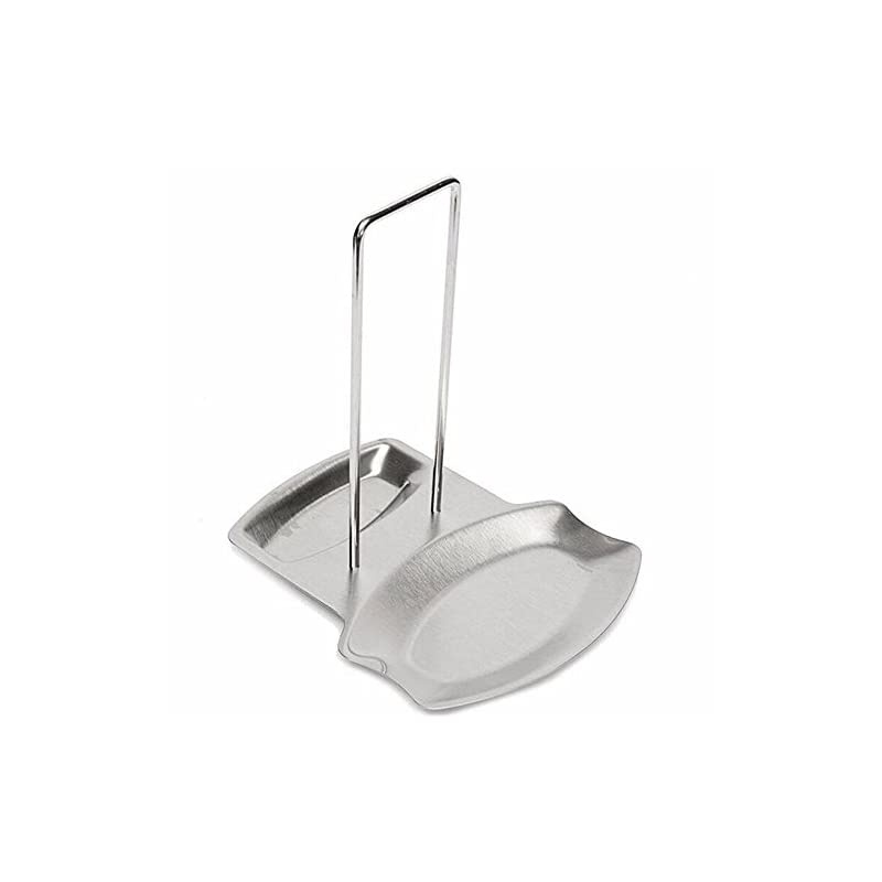 Lid and Spoon Rest, Stainless Steel Pan Pot Cover Lid Rack Stand Spoon Rest Stove Organizer Storage Soup Spoon Holder for Home Kitchen and Bar Tools, Silver US Stock