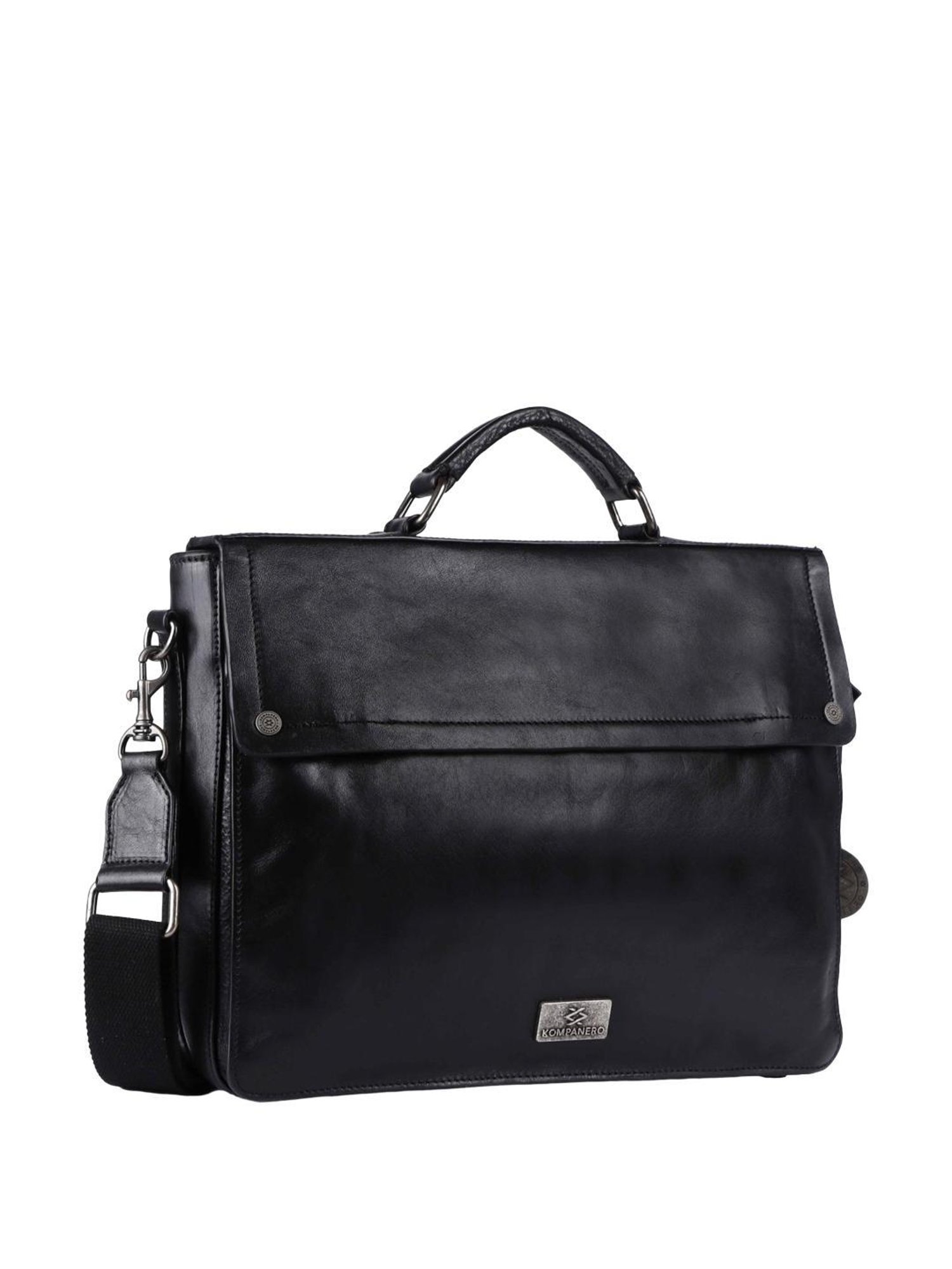 KOMPANERO Alexander Black Solid Laptop Messenger Bag