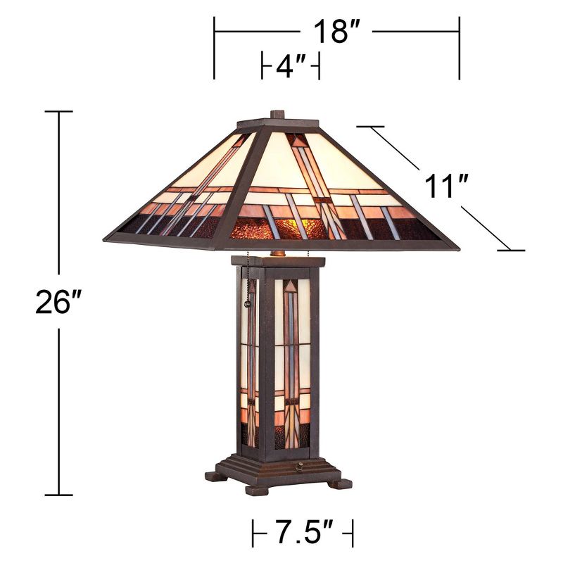 Robert Louis Tiffany Art Deco Table Lamp with Nightlight Bronze Stained Glass Shade for Living Room Family Bedroom Nightstand