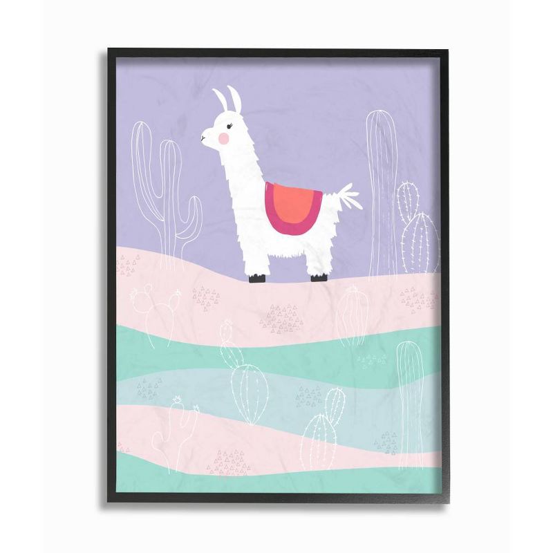 16"x1.5"x20" Llama In The Pastel Desert with Cacti Oversized Framed Giclee Texturized Art - Stupell Industries