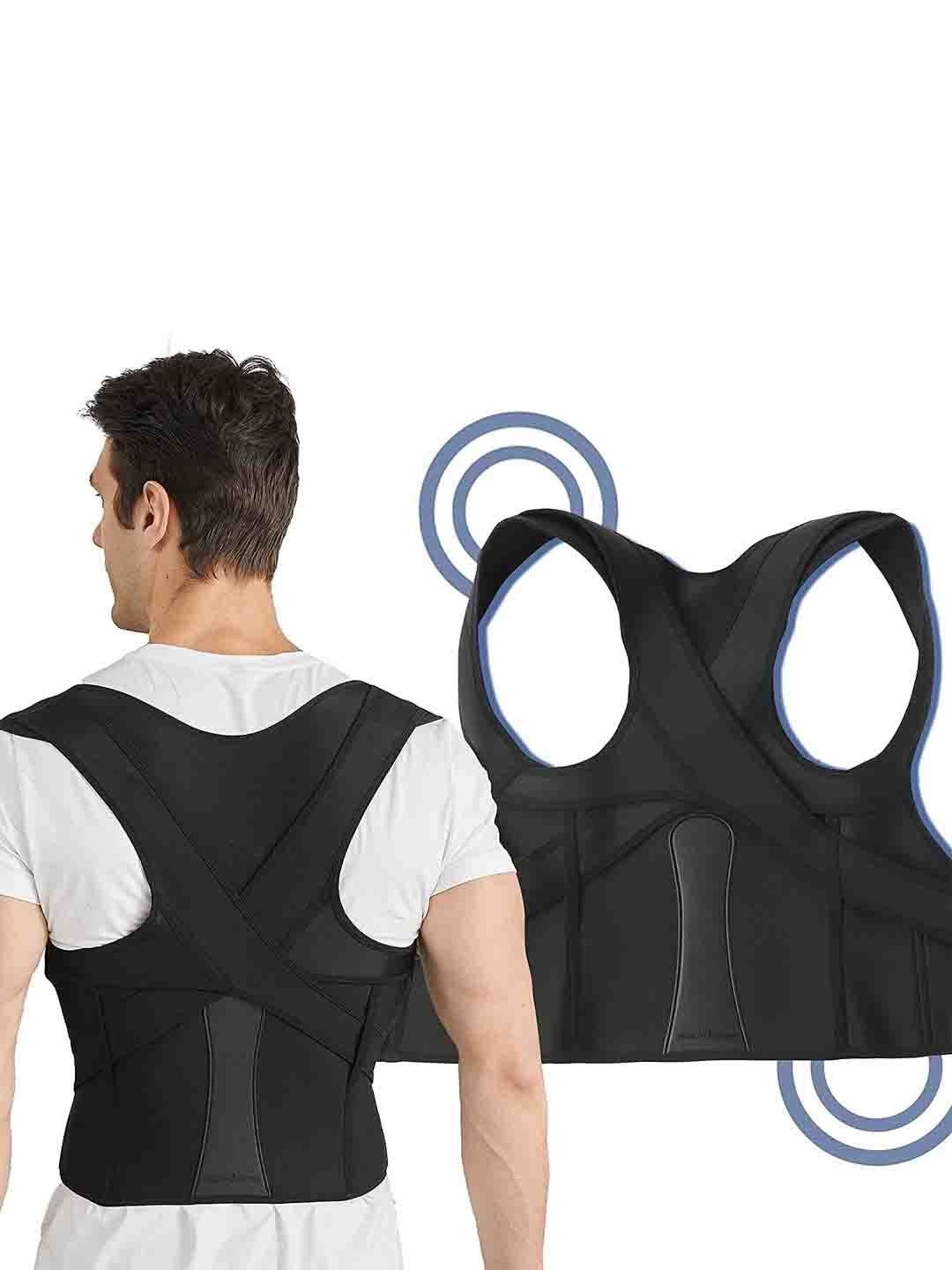 HealthSense Posture Corrector for Men, Back Pain Relief with Back Support Belt (Medium) - Black