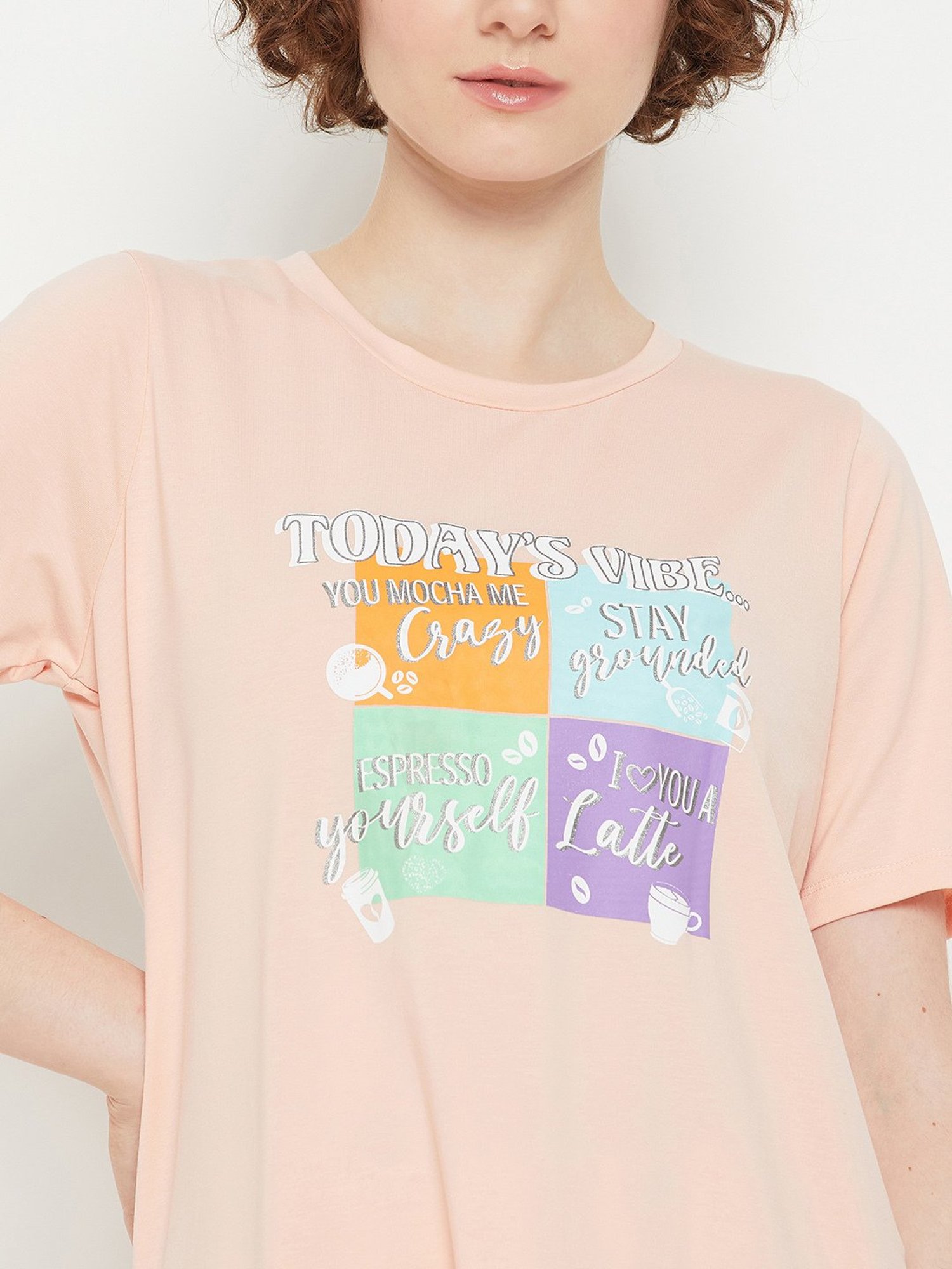 MADAME M Secret Peach Graphic Print Long T-Shirt With Pyjamas