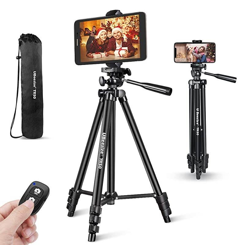 Phone Tripod  50 Extendable Lightweight Aluminum Tripod Stand with Universal Cell PhoneTablet Holder Remote Shutter Compatible with Smartphone amp Tablet amp Camera