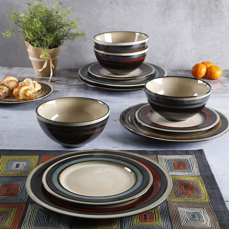 Gibson 116868.12R Elite Everston 12 Piece Reactive Glaze Durable Dinnerware Set, Microwave and Dishwasher Ready, Brown and Cream