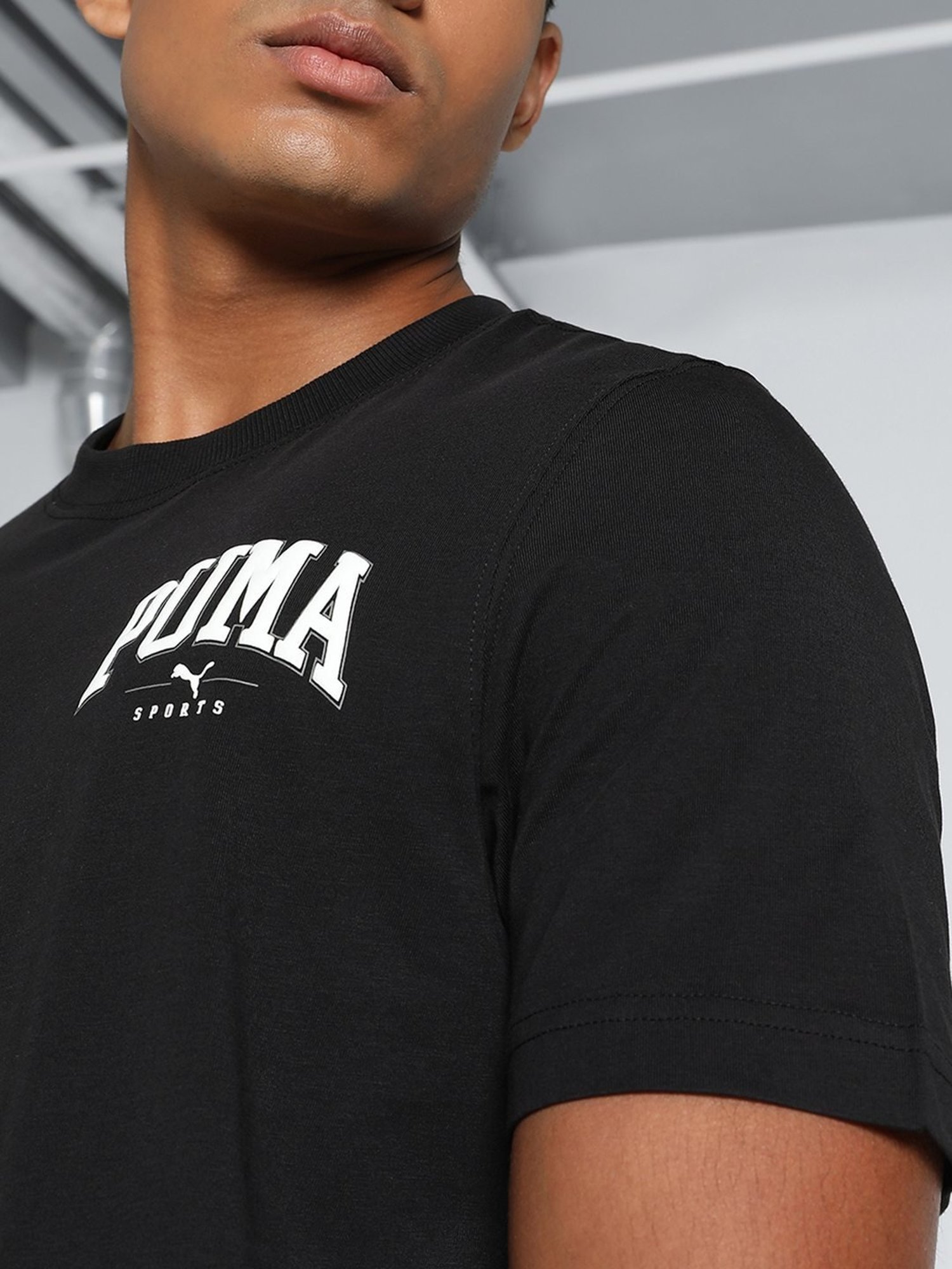 Puma Black Cotton Regular Fit Printed T-Shirt