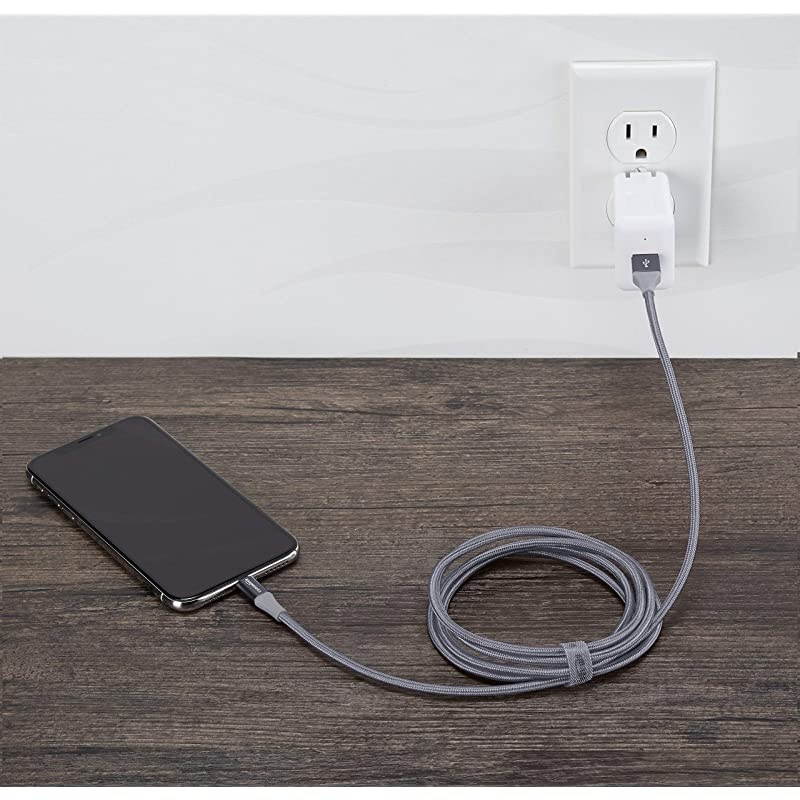 Basics Double Braided Nylon Lightning to USB A Cable, Advanced Collection - MFi Certified Apple iPhone Charger, Dark Gray, 4 Inch