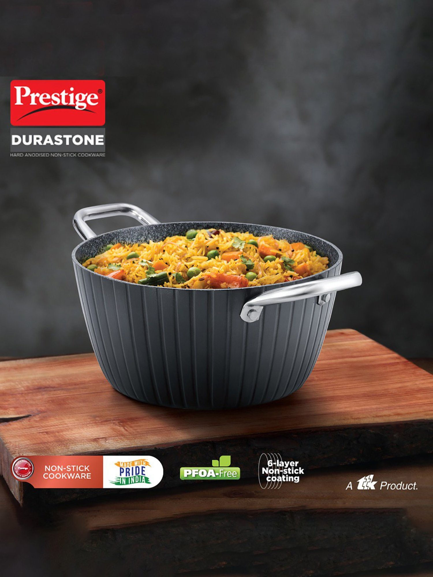 Prestige Durastone Black Aluminium Casserole with Glass Lid (4 L)