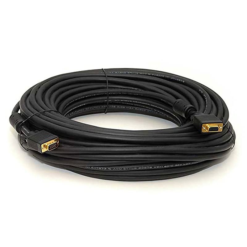 Super VGA Cable - 100 Feet - Black Male to Female with Ferrites for in-Wall Installation Gold Plated, CL2 Rated
