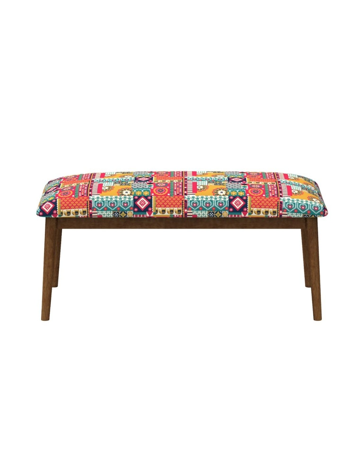 Chumbak Jodhpur Swirls Ikat Multicolor Sheesham Wood Bench