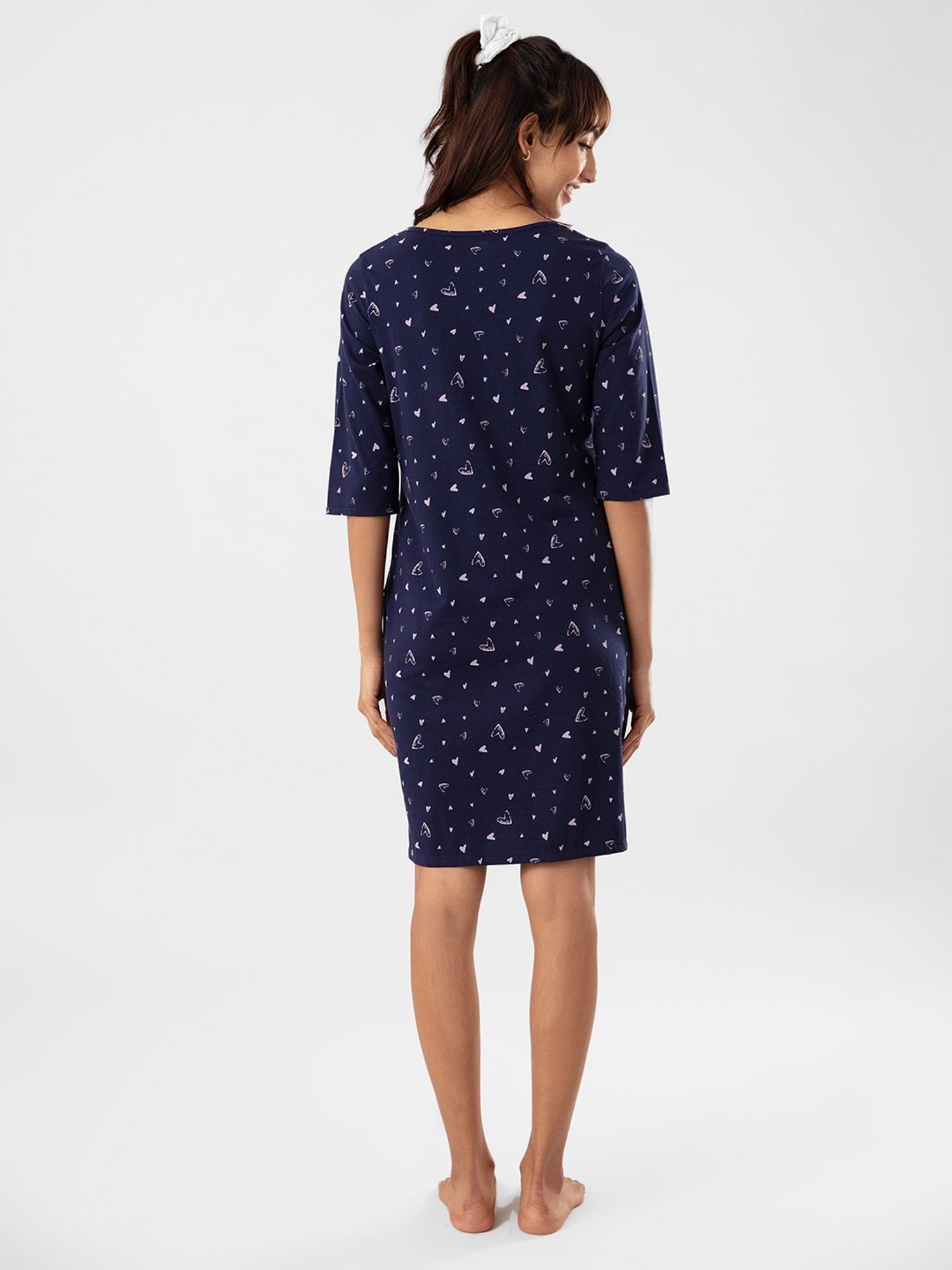 Nykd Printed Paradise Comfy Cotton Sleep Dress - Navy Print