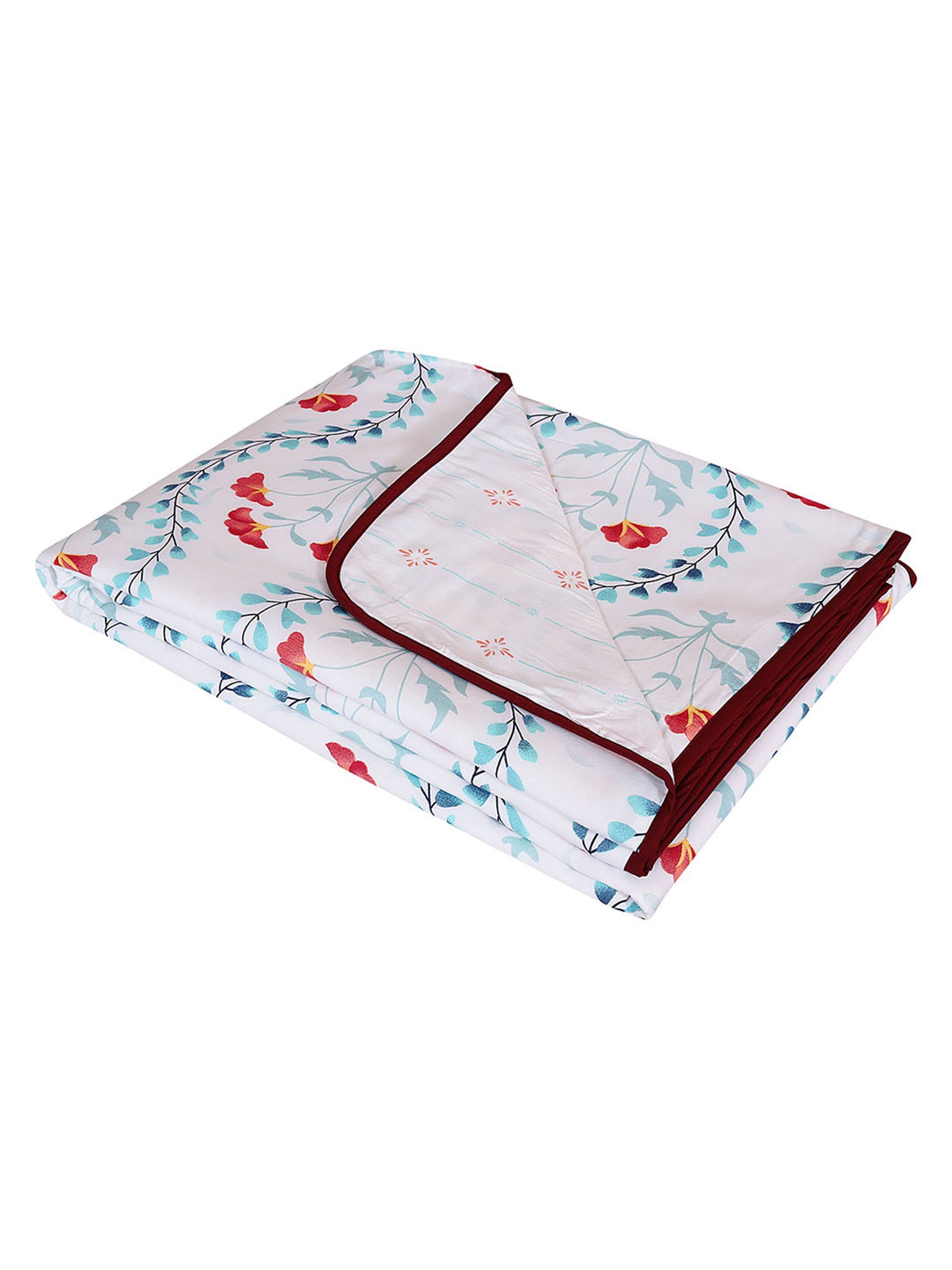 Romee White Cotton Floral Blankets Quilts and Dohars
