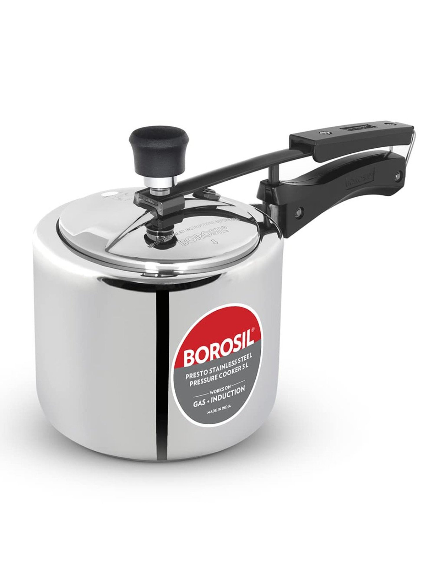 Borosil Presto Pressure Cooker with Induction Base Stainless Steel Inner Lid (Silver,3L)