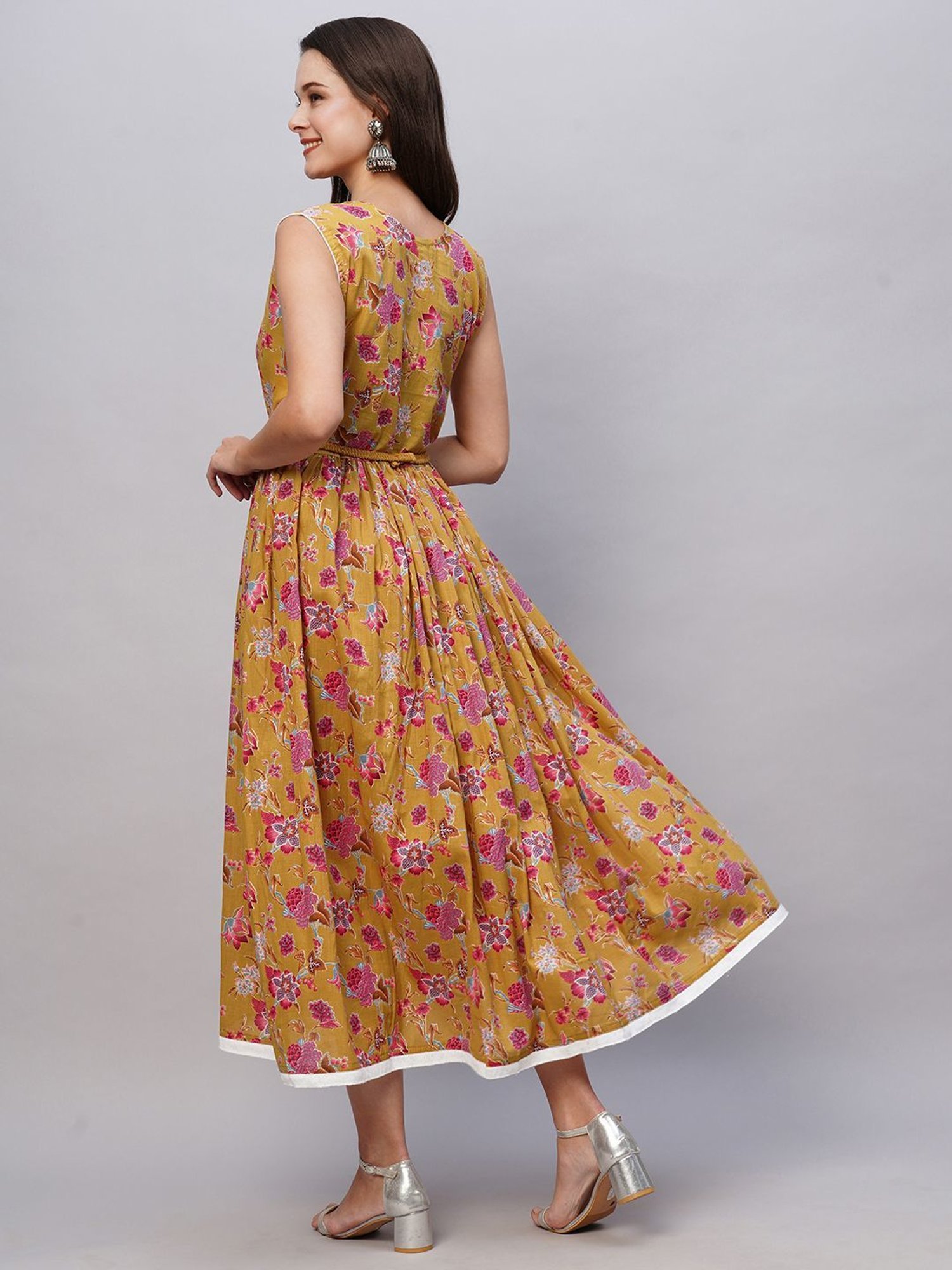 KIANA Brown Cotton Printed Maxi Dress
