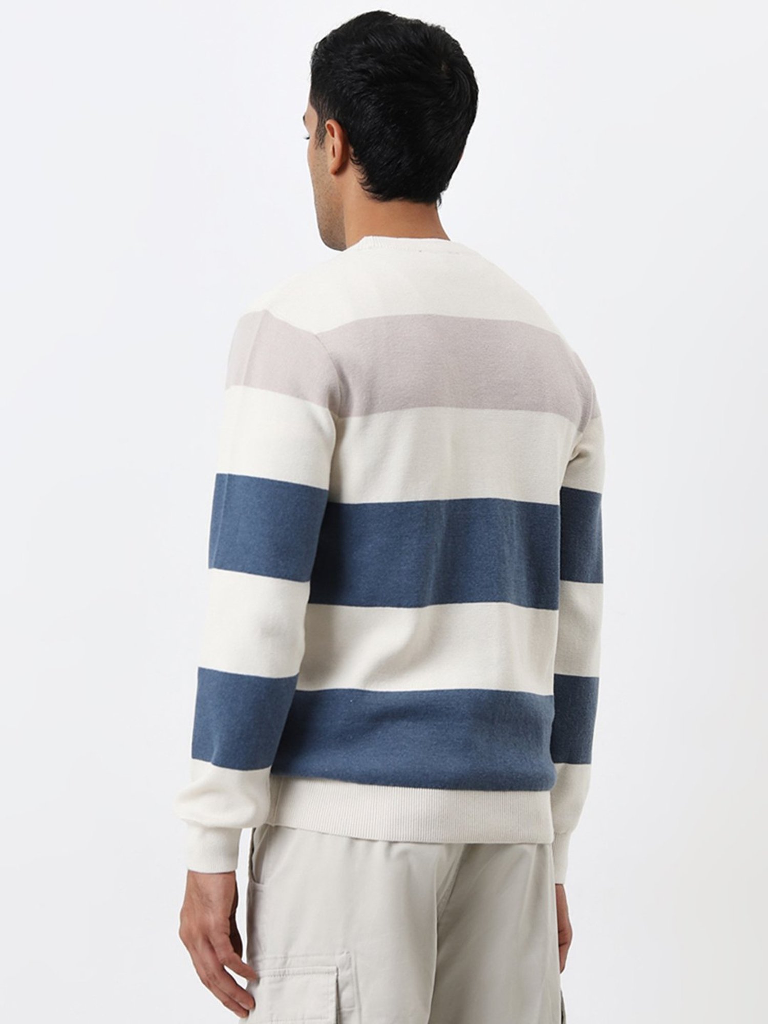 WES Casuals by Westside Blue Colour-Blocked Slim-Fit Sweater