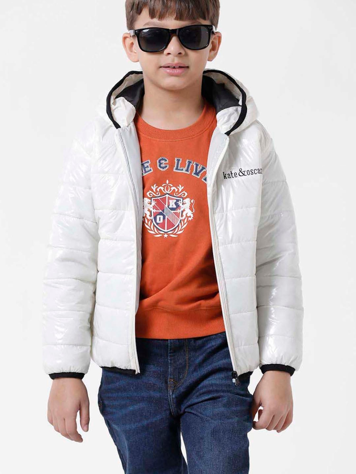 Kate & Oscar Kids Off-White Regular Fit Full Sleeves Jacket